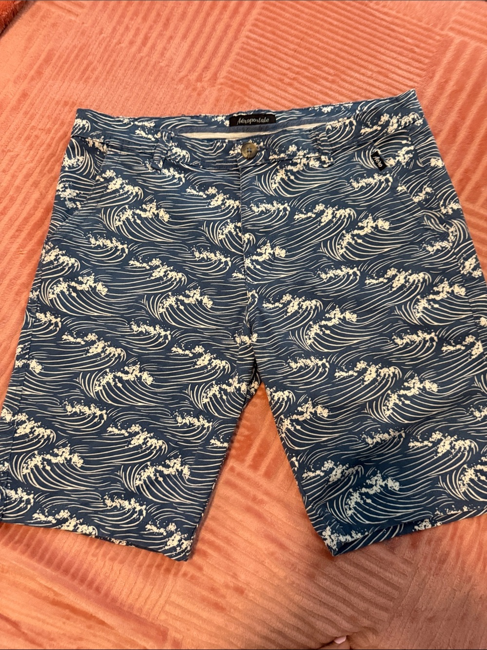 Aeropostale Men’s Navy Blue Wave-Print Swim Shorts